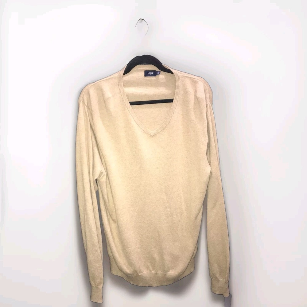 J Crew Factory V Neck Cotton Nylon 5% Merino Wool‎ Blend Sweater Men's XL Camel